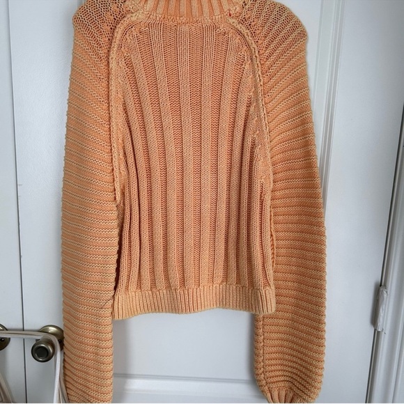 Free People sweetheart chunky knit grandmacore balloon orange pullover sweater - Picture 4 of 8